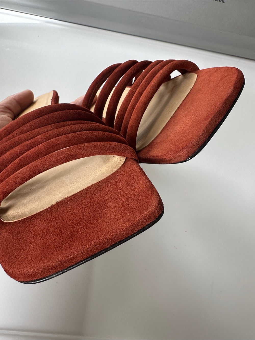 Frame Le Tonga Suede Leather Mules Strappy Sandal EU38.5 US8 Brown Shoes Morocco - Picture 7 of 16